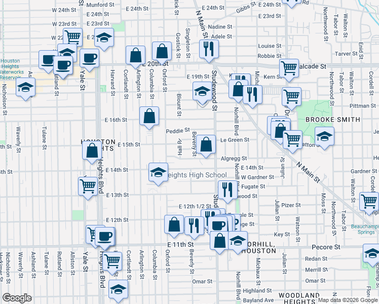 map of restaurants, bars, coffee shops, grocery stores, and more near 802 Ralfallen Street in Houston