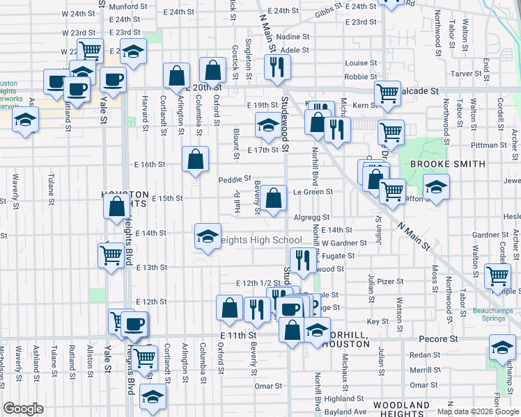 map of restaurants, bars, coffee shops, grocery stores, and more near 802 Ralfallen Street in Houston