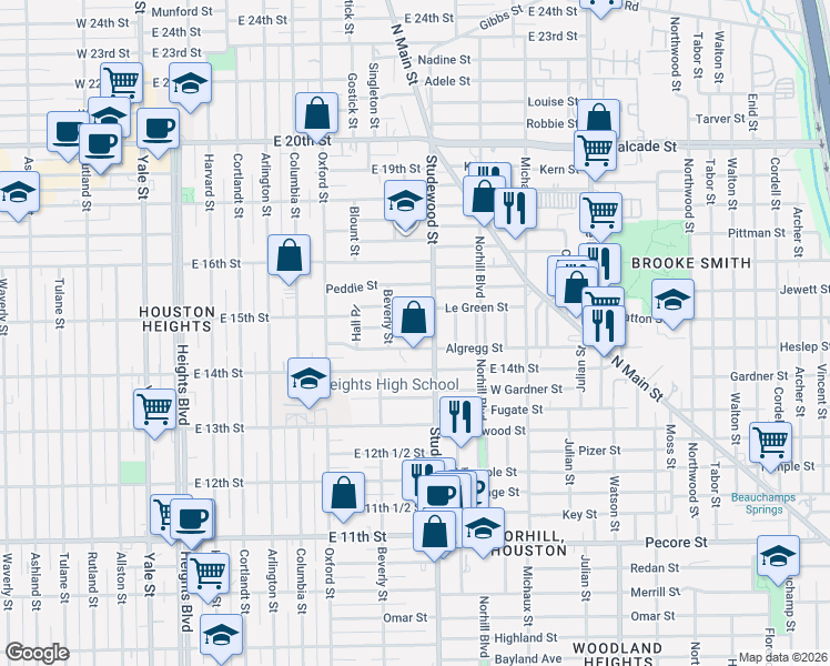 map of restaurants, bars, coffee shops, grocery stores, and more near 840 Ralfallen Street in Houston