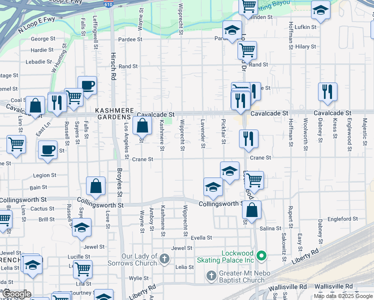 map of restaurants, bars, coffee shops, grocery stores, and more near 4014 Wipprecht Street in Houston