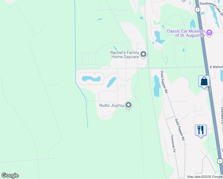 map of restaurants, bars, coffee shops, grocery stores, and more near 295 Deerfield Grove Way in St. Augustine