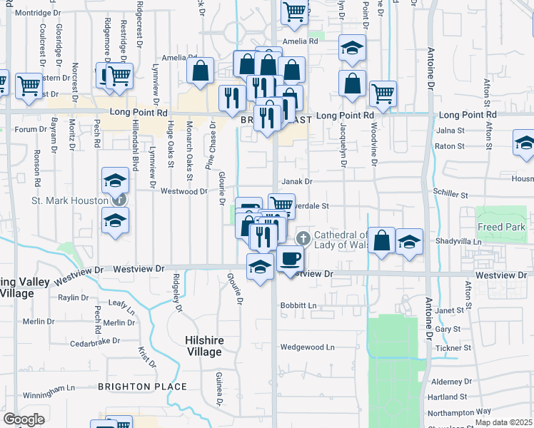 map of restaurants, bars, coffee shops, grocery stores, and more near 1511 Wirt Road in Houston