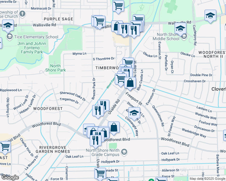 map of restaurants, bars, coffee shops, grocery stores, and more near 230 Uvalde Road in Houston