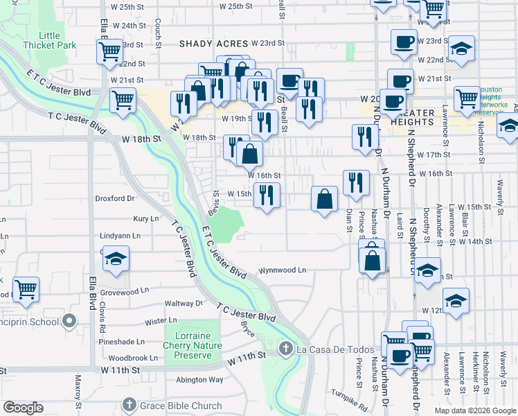 map of restaurants, bars, coffee shops, grocery stores, and more near 1161 Beasley Hills Lane in Houston