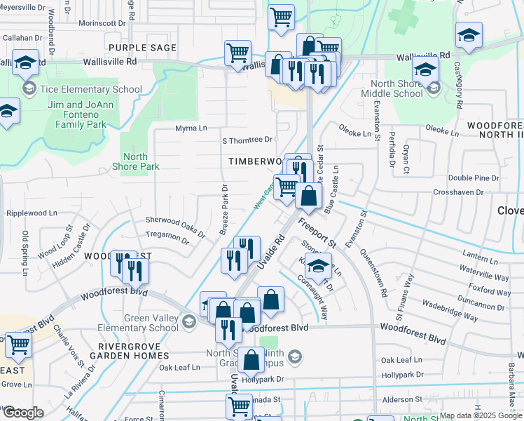 map of restaurants, bars, coffee shops, grocery stores, and more near 230 Uvalde Road in Houston