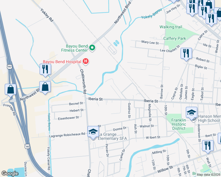 map of restaurants, bars, coffee shops, grocery stores, and more near South Luke Drive in Franklin