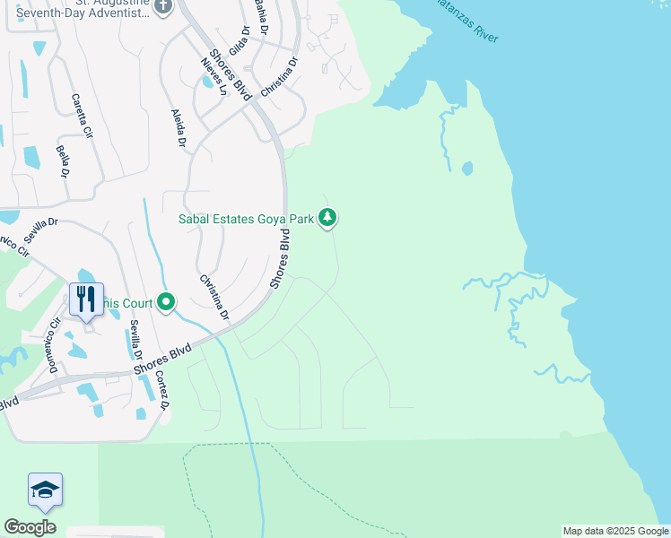 map of restaurants, bars, coffee shops, grocery stores, and more near 217 Christina Drive in St. Augustine