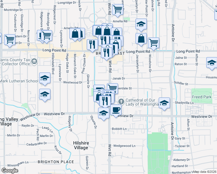 map of restaurants, bars, coffee shops, grocery stores, and more near in Houston