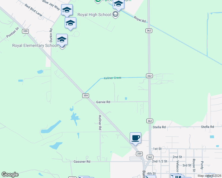 map of restaurants, bars, coffee shops, grocery stores, and more near 4604 Garvie Road in Brookshire