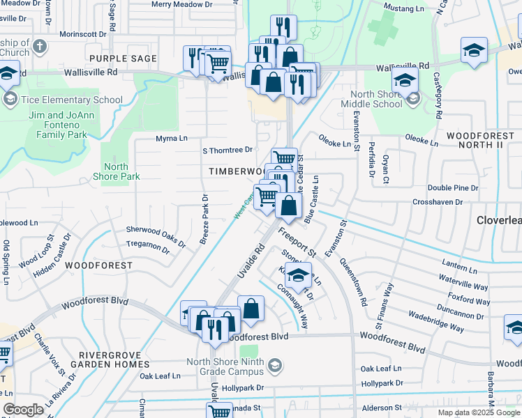 map of restaurants, bars, coffee shops, grocery stores, and more near 13429 Castilian Drive in Houston