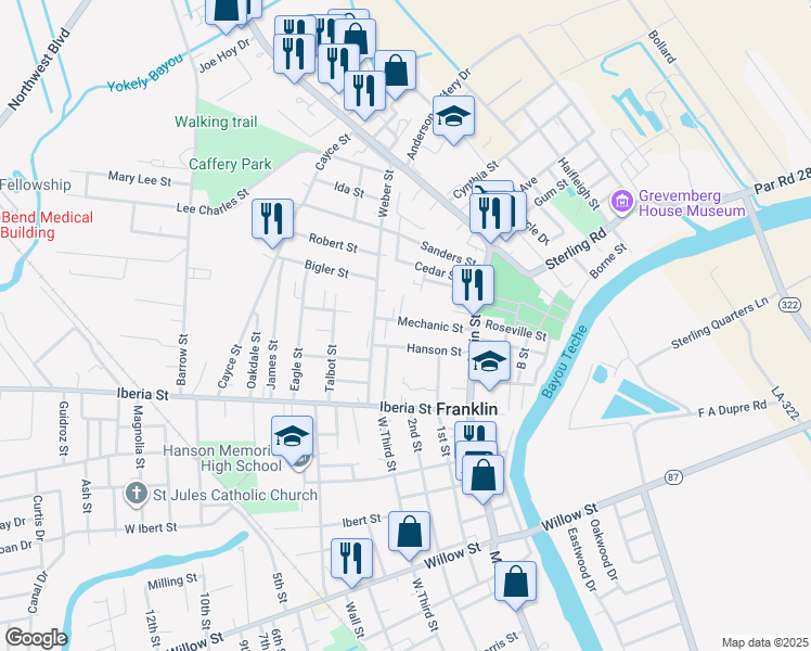 map of restaurants, bars, coffee shops, grocery stores, and more near 201-203 Mechanic St in Franklin