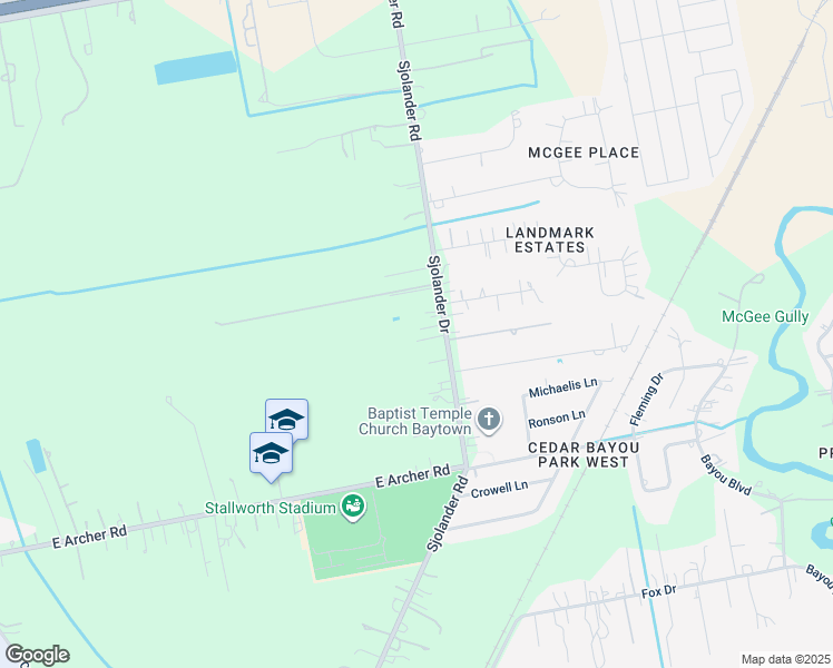 map of restaurants, bars, coffee shops, grocery stores, and more near 6205 Sjolander Road in Baytown