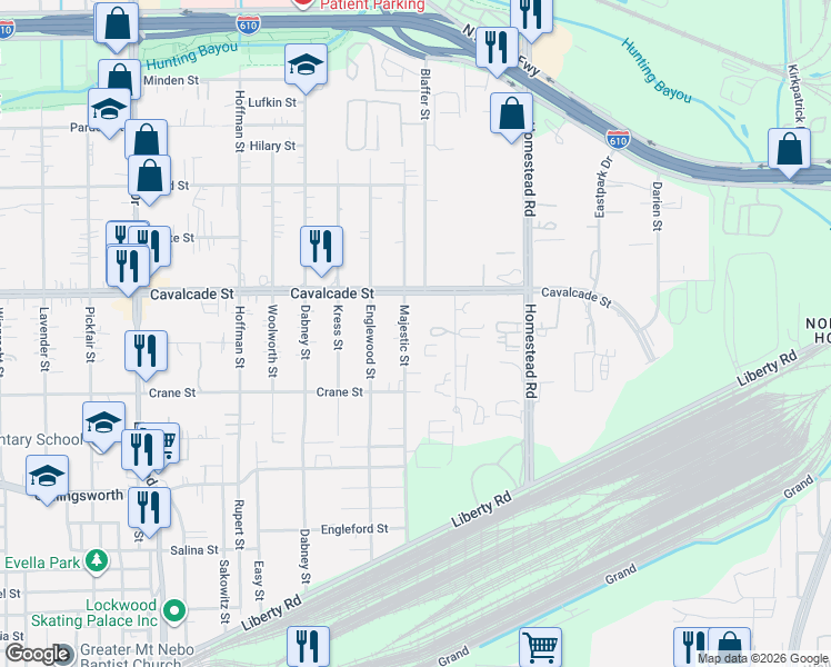 map of restaurants, bars, coffee shops, grocery stores, and more near 3939 Blaffer Street in Houston