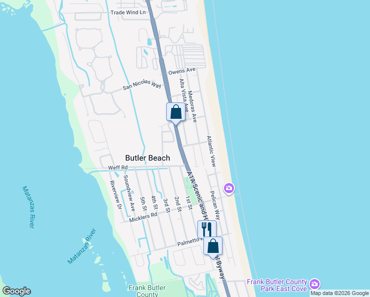 map of restaurants, bars, coffee shops, grocery stores, and more near 61 Orange Avenue in Saint Augustine