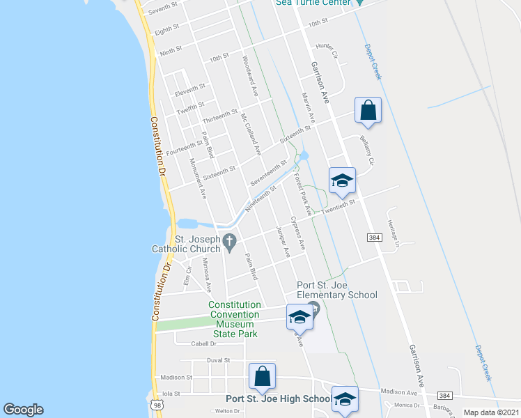 map of restaurants, bars, coffee shops, grocery stores, and more near 1908 Juniper Avenue in Port Saint Joe