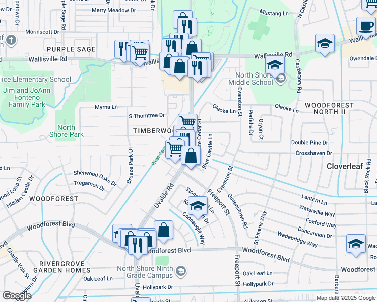 map of restaurants, bars, coffee shops, grocery stores, and more near 156 Uvalde Road in Houston
