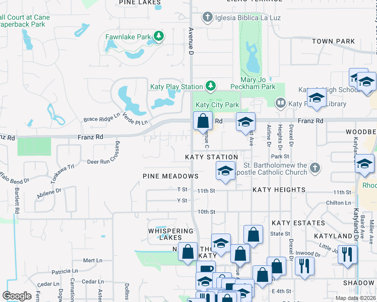 map of restaurants, bars, coffee shops, grocery stores, and more near 1821 Pine Cone in Katy