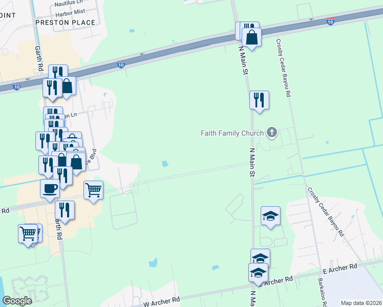 map of restaurants, bars, coffee shops, grocery stores, and more near in Baytown