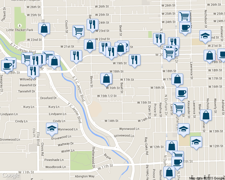 map of restaurants, bars, coffee shops, grocery stores, and more near in Houston