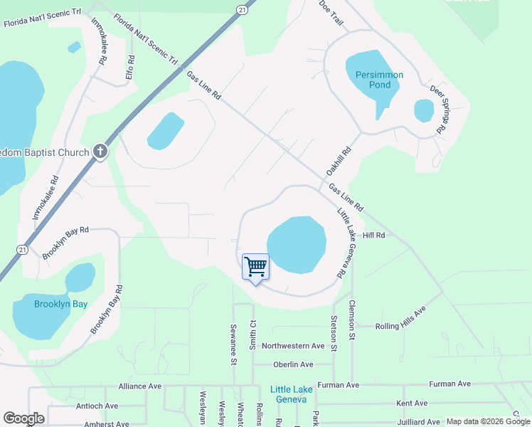 map of restaurants, bars, coffee shops, grocery stores, and more near 6203 Little Lake Geneva Road in Keystone Heights