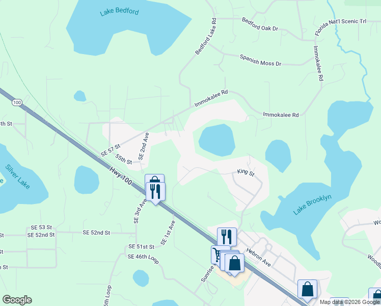 map of restaurants, bars, coffee shops, grocery stores, and more near 7037 King Street in Keystone Heights