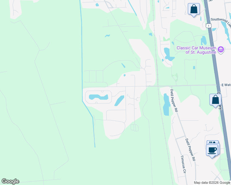 map of restaurants, bars, coffee shops, grocery stores, and more near 121 Deerfield Grove Way in St. Augustine