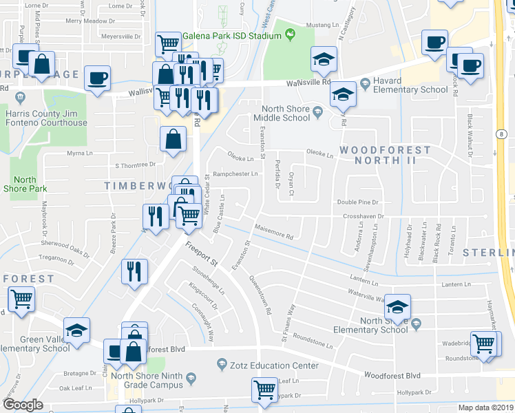 map of restaurants, bars, coffee shops, grocery stores, and more near 246 Evanston Street in Houston