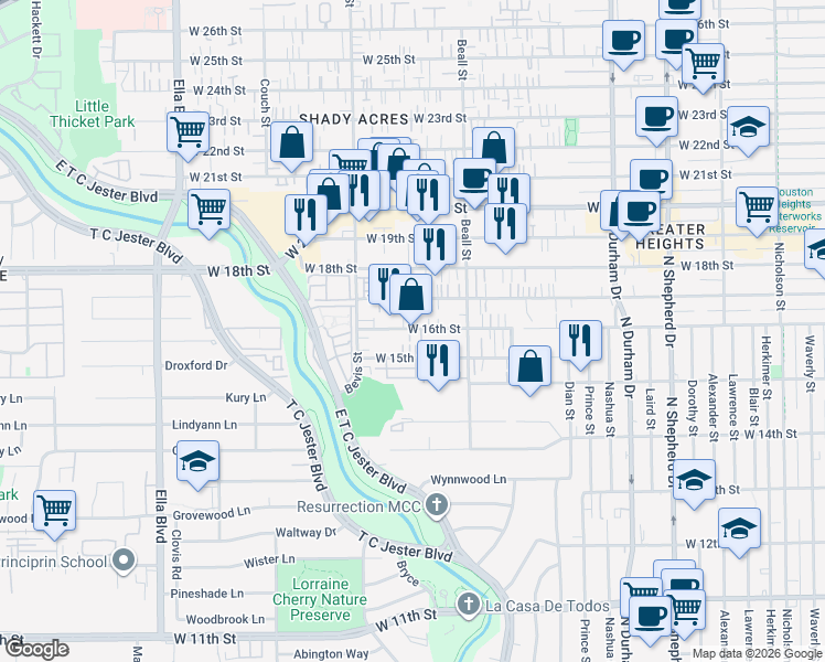map of restaurants, bars, coffee shops, grocery stores, and more near in Houston