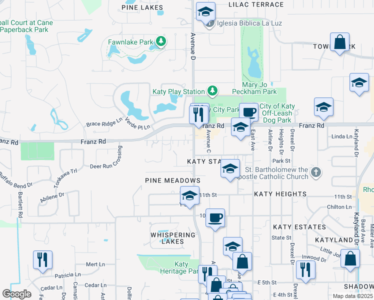 map of restaurants, bars, coffee shops, grocery stores, and more near 1821 Pine Cone in Katy