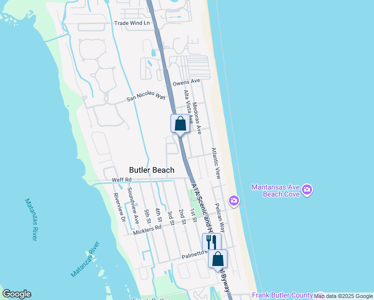 map of restaurants, bars, coffee shops, grocery stores, and more near 5171 Osceola Avenue in St. Augustine