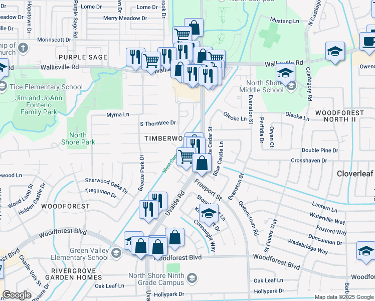 map of restaurants, bars, coffee shops, grocery stores, and more near 13501 Castilian Drive in Houston