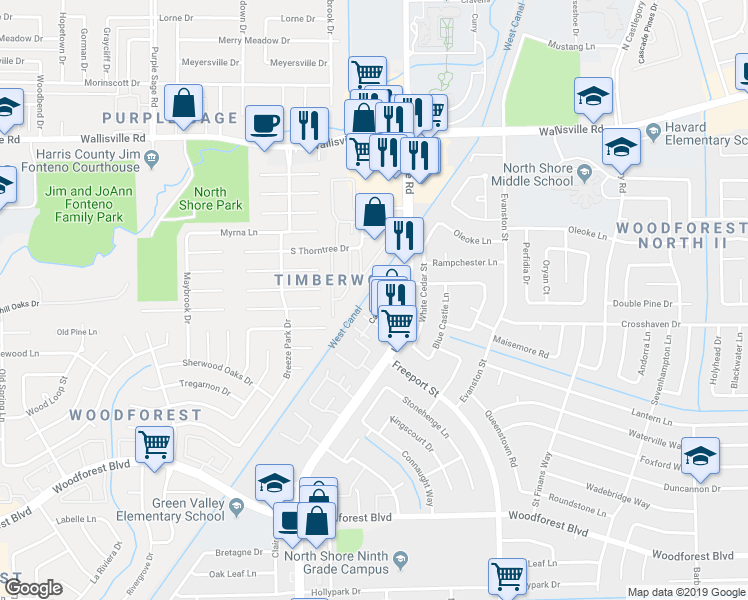 map of restaurants, bars, coffee shops, grocery stores, and more near 13475 Castilian Drive in Houston