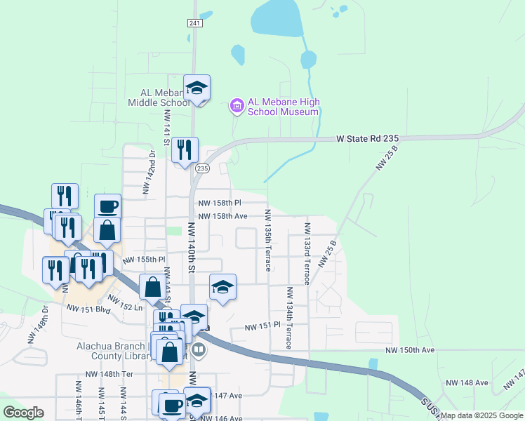 map of restaurants, bars, coffee shops, grocery stores, and more near in Alachua