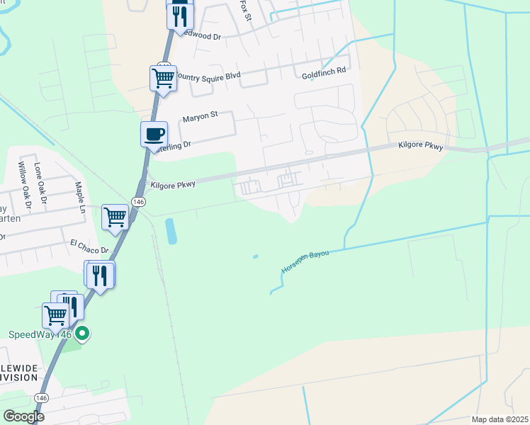map of restaurants, bars, coffee shops, grocery stores, and more near 1720 Wallace Road in Baytown