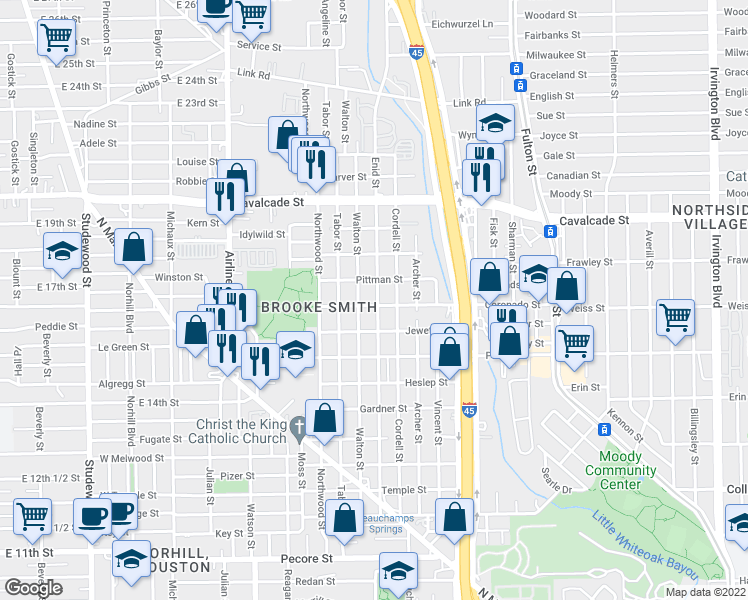 map of restaurants, bars, coffee shops, grocery stores, and more near 1006 Walton Street in Houston