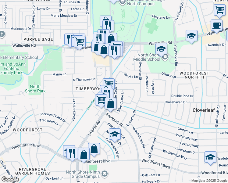 map of restaurants, bars, coffee shops, grocery stores, and more near 202 White Cedar Street in Houston