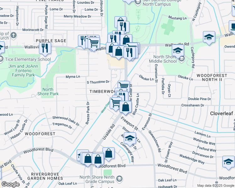 map of restaurants, bars, coffee shops, grocery stores, and more near 13501 Castilian Drive in Houston