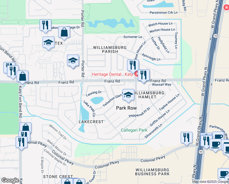 map of restaurants, bars, coffee shops, grocery stores, and more near 1814 Salt Valley Drive in Katy
