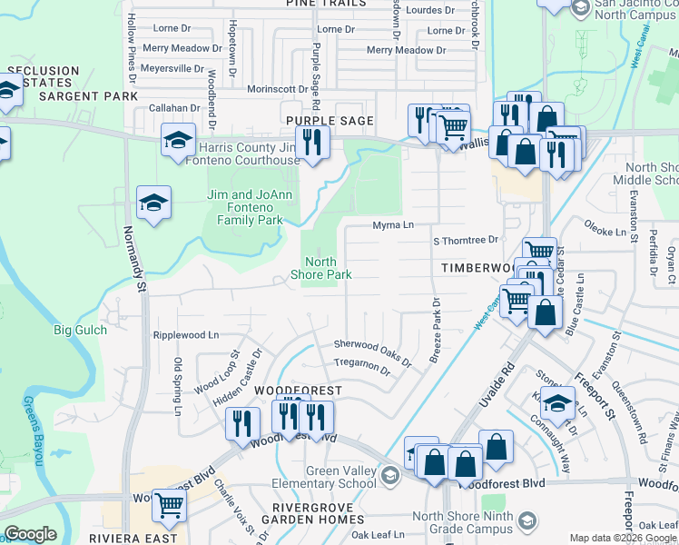 map of restaurants, bars, coffee shops, grocery stores, and more near 13207 Whitchurch Way in Houston