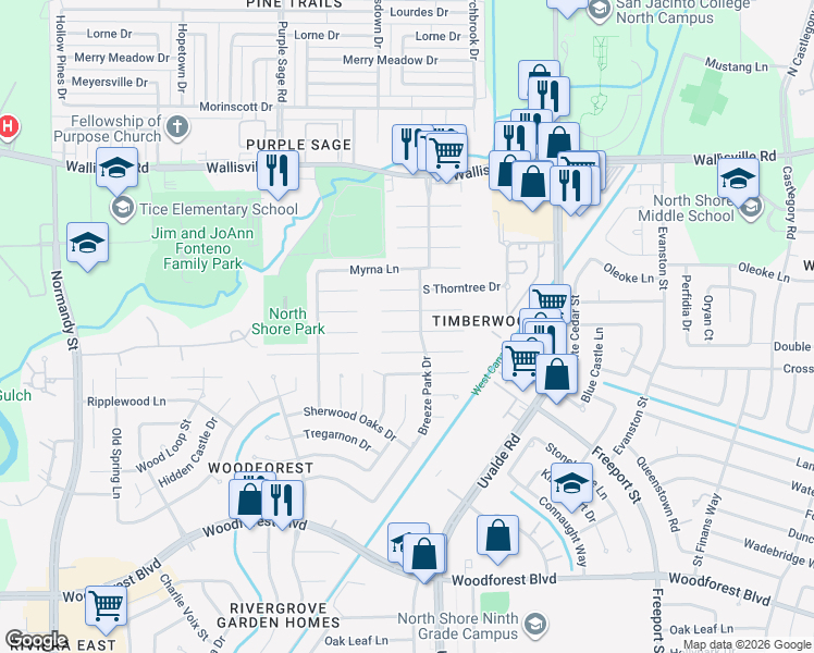 map of restaurants, bars, coffee shops, grocery stores, and more near 13331 Whitchurch Way in Houston