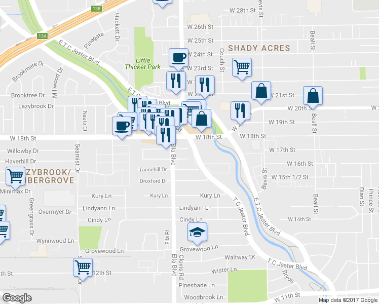 map of restaurants, bars, coffee shops, grocery stores, and more near 1602 Willowby Dr in Houston