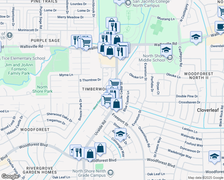 map of restaurants, bars, coffee shops, grocery stores, and more near 13569 Uvalde Road in Houston