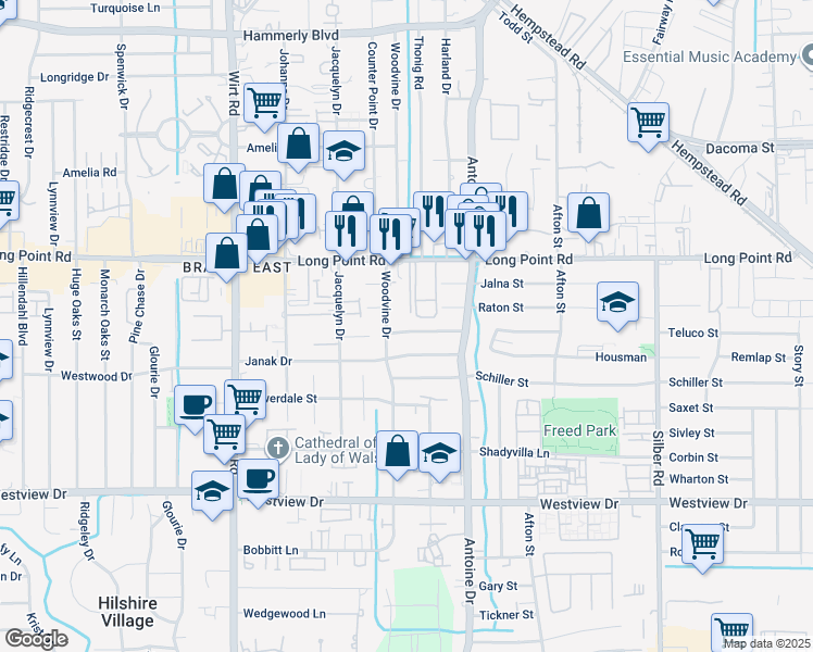 map of restaurants, bars, coffee shops, grocery stores, and more near 7514 Dearborn Street in Houston