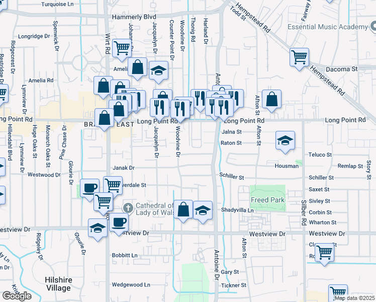 map of restaurants, bars, coffee shops, grocery stores, and more near 7514 Dearborn Street in Houston