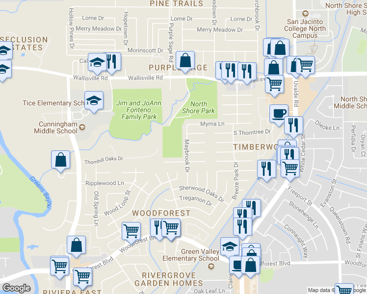 map of restaurants, bars, coffee shops, grocery stores, and more near 13207 Whitchurch Way in Houston