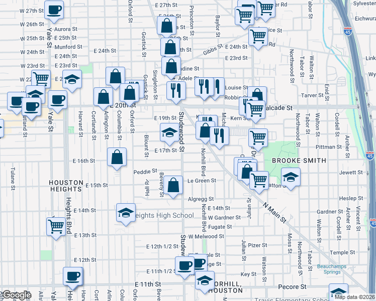 map of restaurants, bars, coffee shops, grocery stores, and more near in Houston
