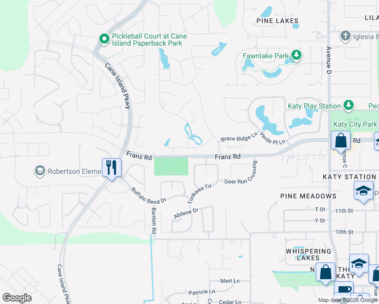 map of restaurants, bars, coffee shops, grocery stores, and more near 6611 Cottonwood Crest Lane in Katy