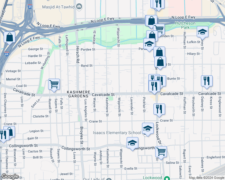 map of restaurants, bars, coffee shops, grocery stores, and more near 4609 Cavalcade Street in Houston