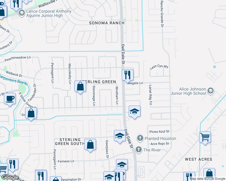 map of restaurants, bars, coffee shops, grocery stores, and more near 1358 Goswell Lane in Channelview