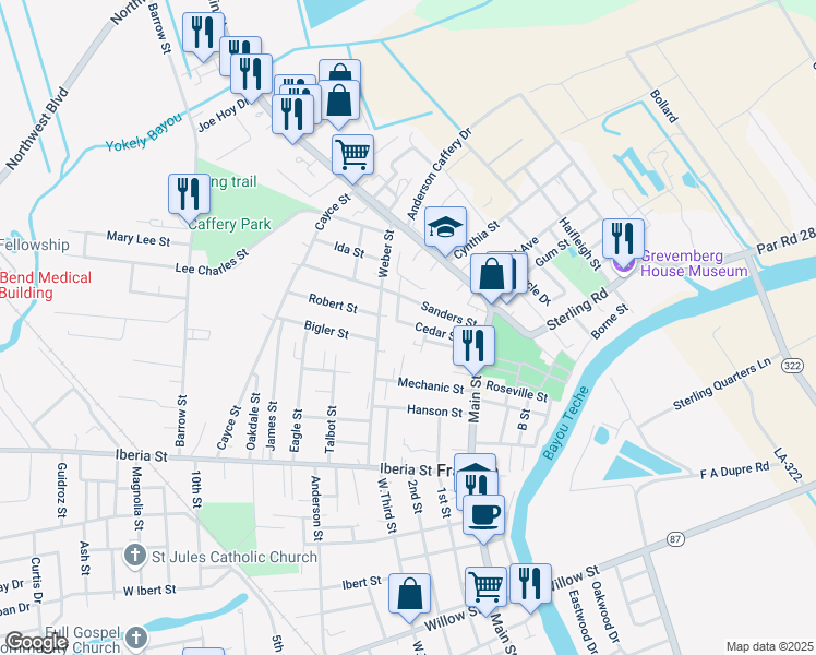 map of restaurants, bars, coffee shops, grocery stores, and more near 1214 Weber St in Franklin